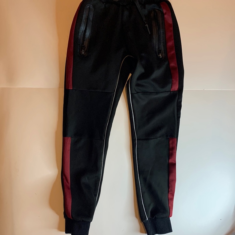 Boys black and Red joggers size 8